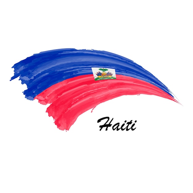Aquarel schilderij vlag van Haïti Hand tekening penseelstreek illustratie