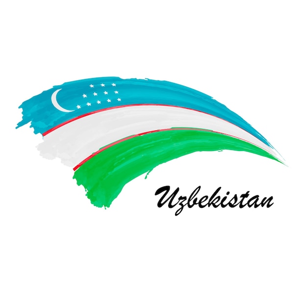 Aquarel schilderij vlag van Oezbekistan Hand tekenen penseelstreek illustratie