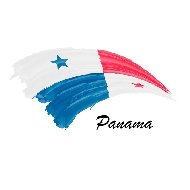 Aquarel schilderij vlag van Panama Penseelstreek illustratie