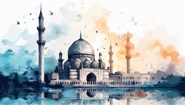 Aquarel schilderijen van islamitische moskeeën vector kunst illustratie