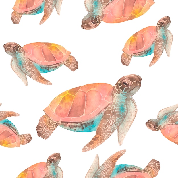 Vector aquarel schildpadden naadloze patronen onder zeedieren aquarelle art