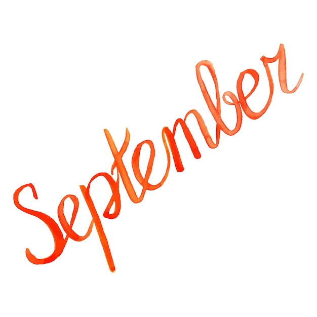 Vector aquarel september maand oranje rode belettering typografische woord geïsoleerde vector