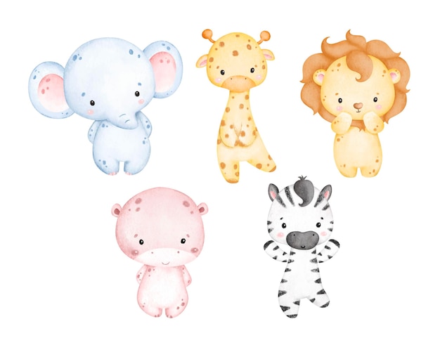 Aquarel set Baby Safari Dieren in pastelkleur