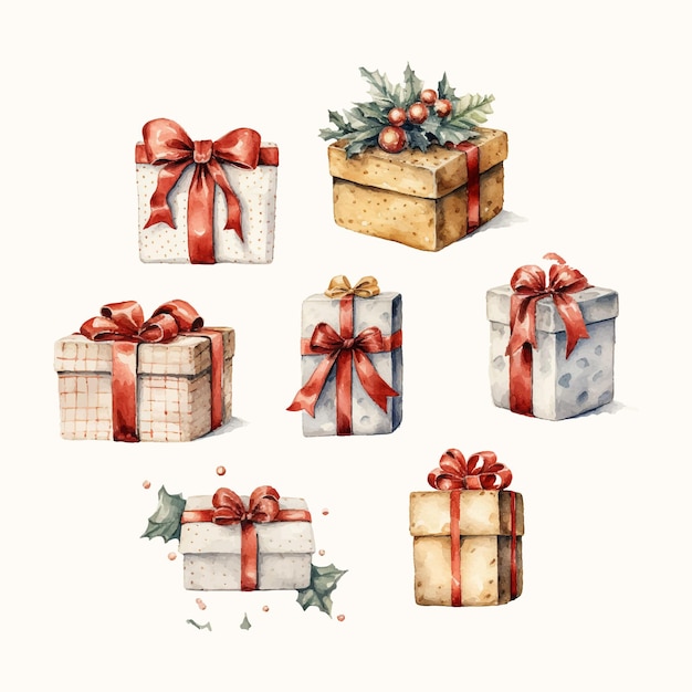 aquarel set kerst geschenkdozen