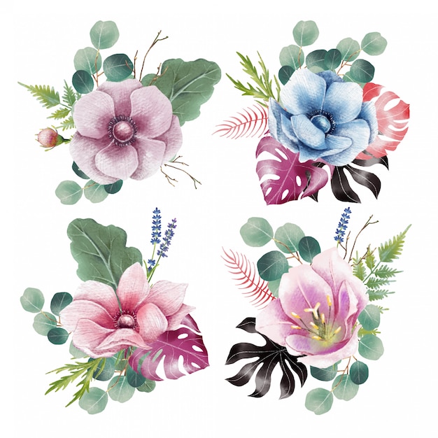 Aquarel set van bloemen decoratie