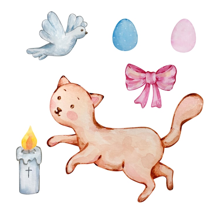 Vector aquarel set van schattige baby engel kat