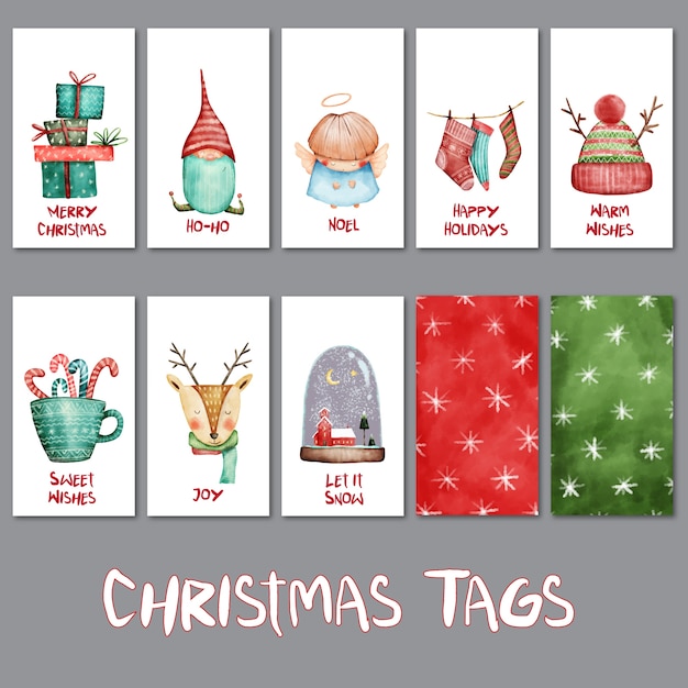 Vector aquarel set van schattige kerst tags