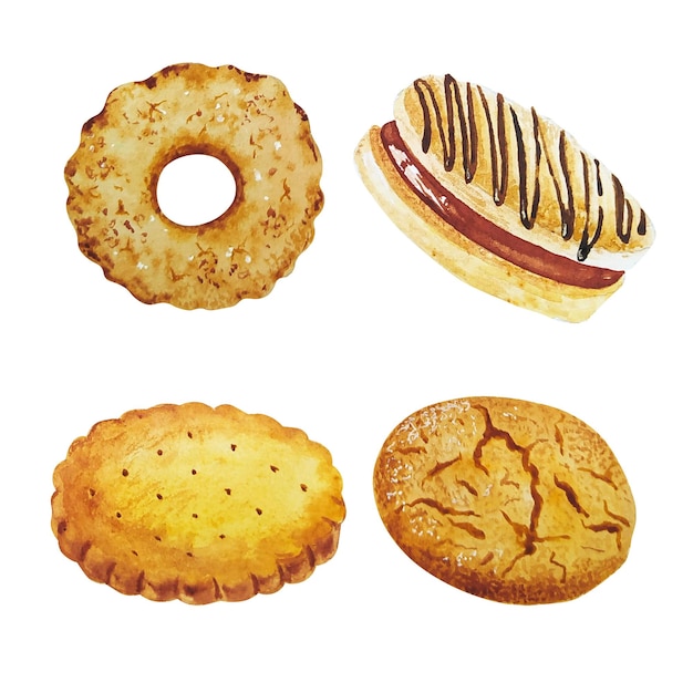 Aquarel set zoete koekjes met de hand schilderen