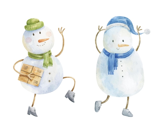 aquarel sneeuwpop kinderachtige illustratie Clipart Nieuwjaar en kerst kunst