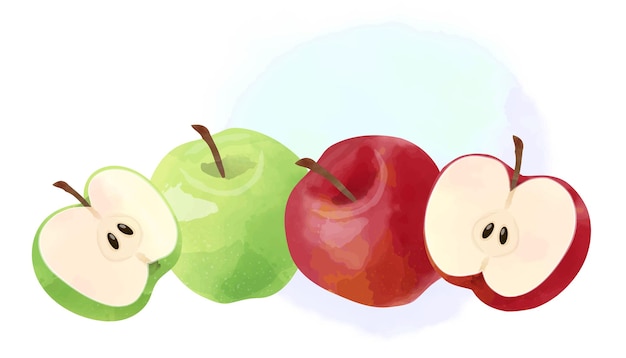 Aquarel stijl illustratie fruit, rode en groene appels