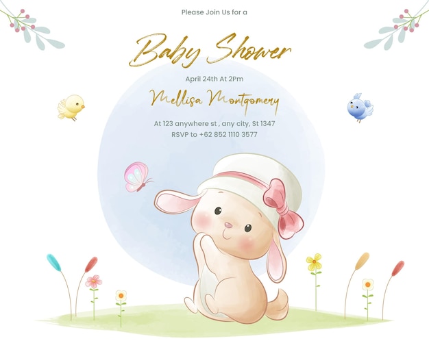 Aquarel Style Baby Shower Uitnodiging schattig konijntje