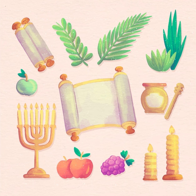 Vector aquarel sukkot elementen collectie