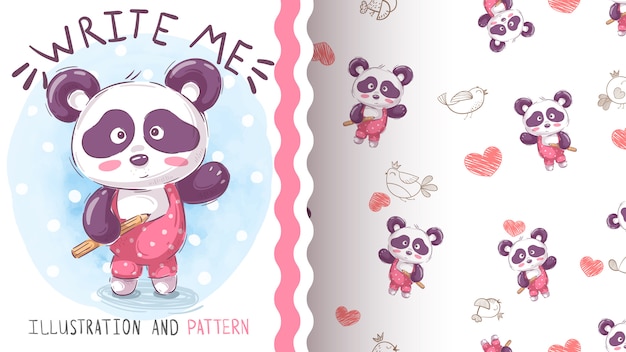 Aquarel tekenen panda naadloze patroon