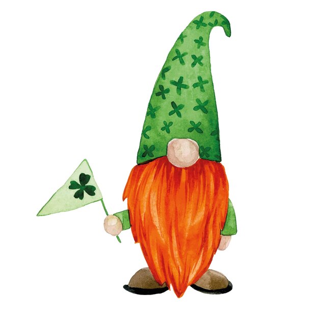 aquarel tekening illustratie voor st patrick's day schattige kabouter kabouter in groene kleding