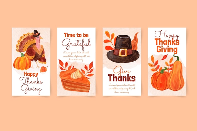 Vector aquarel thanksgiving instagram verhalencollectie