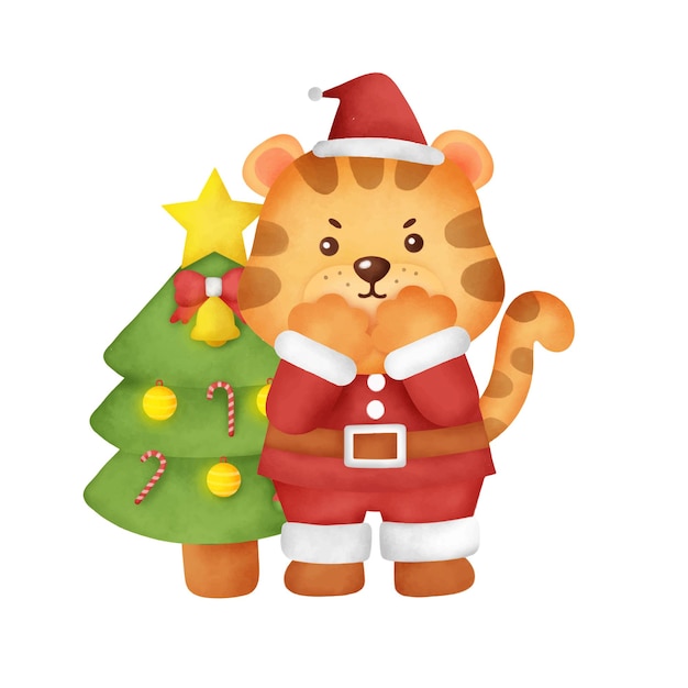 Aquarel tijger kerstkaart