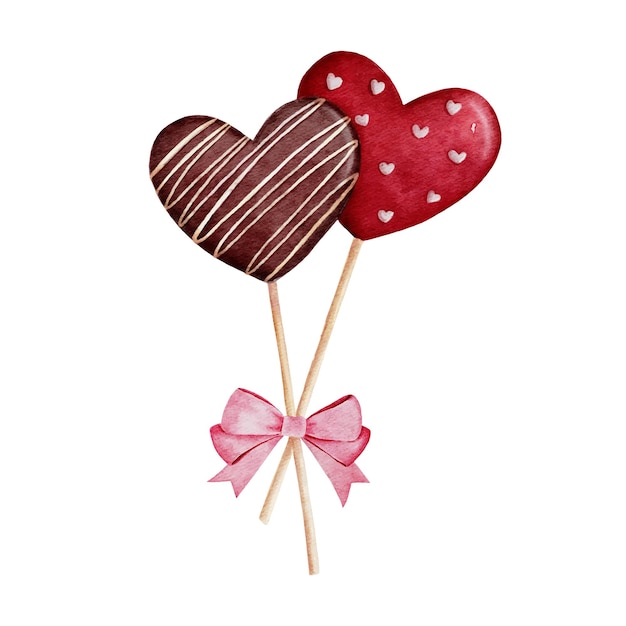 Aquarel Valentijn chocolade hartvormige lollies boeket