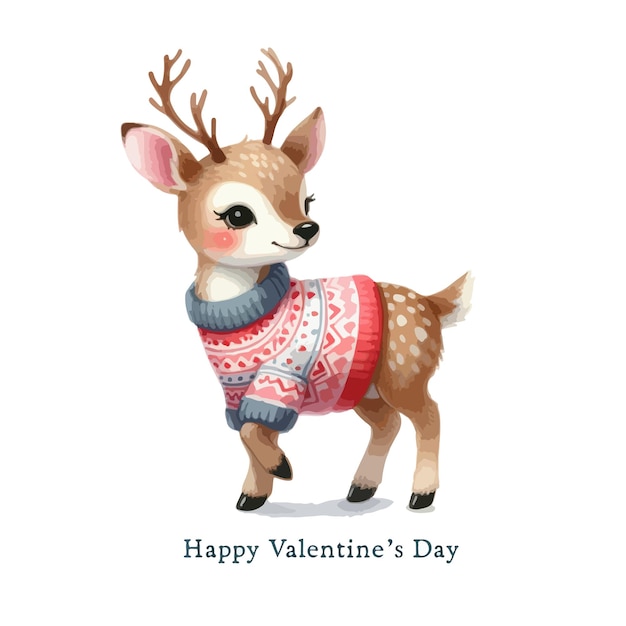 Aquarel Valentijnsdag kaart kinderillustratie met dierlijke herten