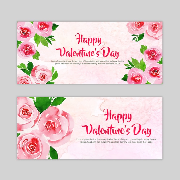 Aquarel valentine banner set