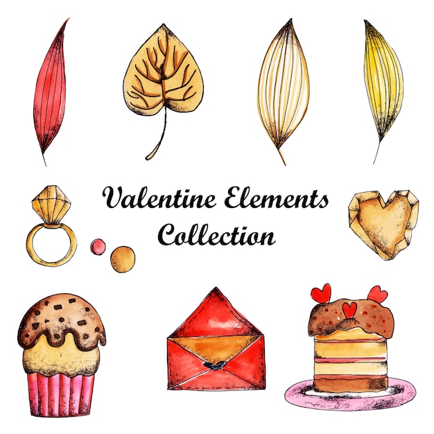 Aquarel valentine elementen collectie