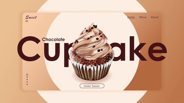 Aquarel van chocolade crème cupcake website sjabloon vector ontwerp