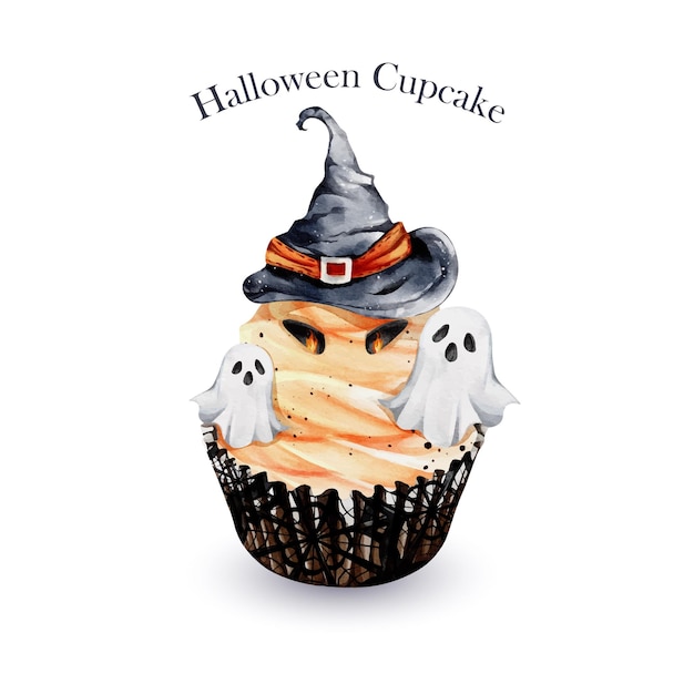 Aquarel van Halloween cupcake vector ontwerp op witte achtergrond