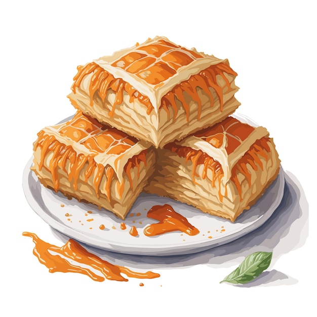 Aquarel vector Baklava gebak clipart bewerkbare witte achtergrond