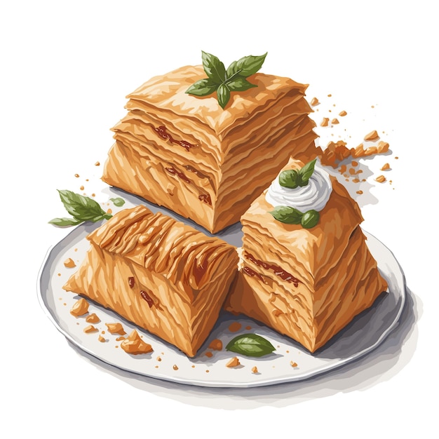 Aquarel vector Baklava gebak clipart bewerkbare witte achtergrond