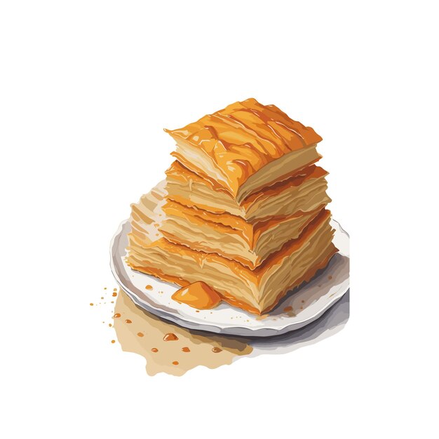 Aquarel vector Baklava gebak clipart bewerkbare witte achtergrond