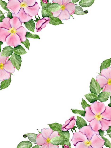 Aquarel vector bruiloft uitnodiging decoratie met rozenbottel bloemen en bladeren.