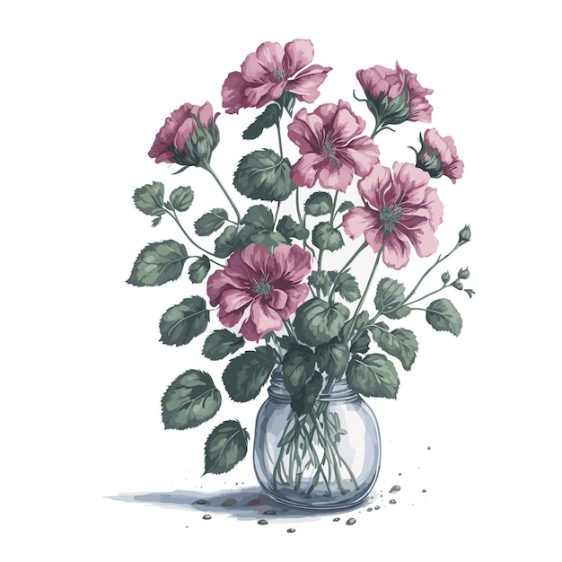 Aquarel Vector Geranium elke Clipart bloemenboeket bewerkbaar