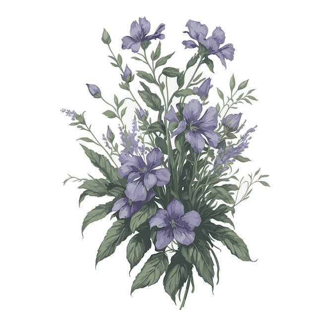 Aquarel Vector Lanceleaved violet Clipart bloemenboeket bewerkbaar