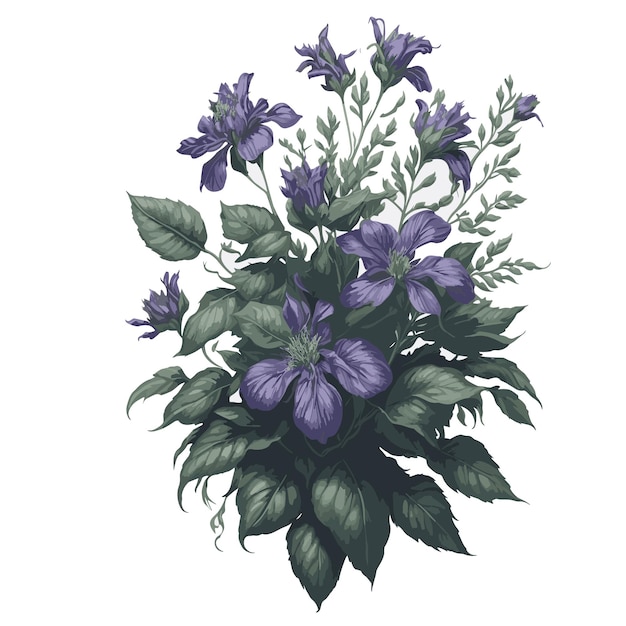 Aquarel Vector Lanceleaved violet Clipart bloemenboeket bewerkbaar