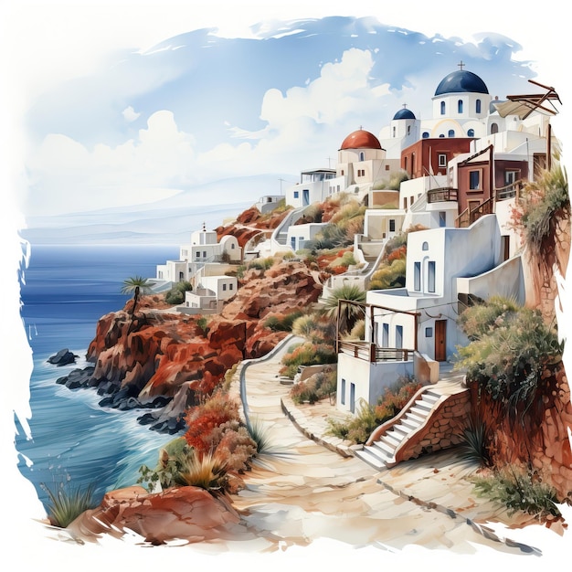 Vector aquarel vector santorini rood strand op witte achtergrond