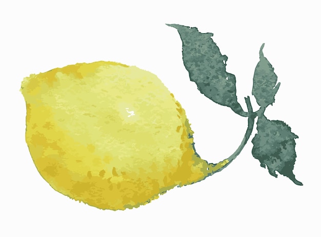 Aquarel vector tekening van gele rijpe citroen met groene bladeren