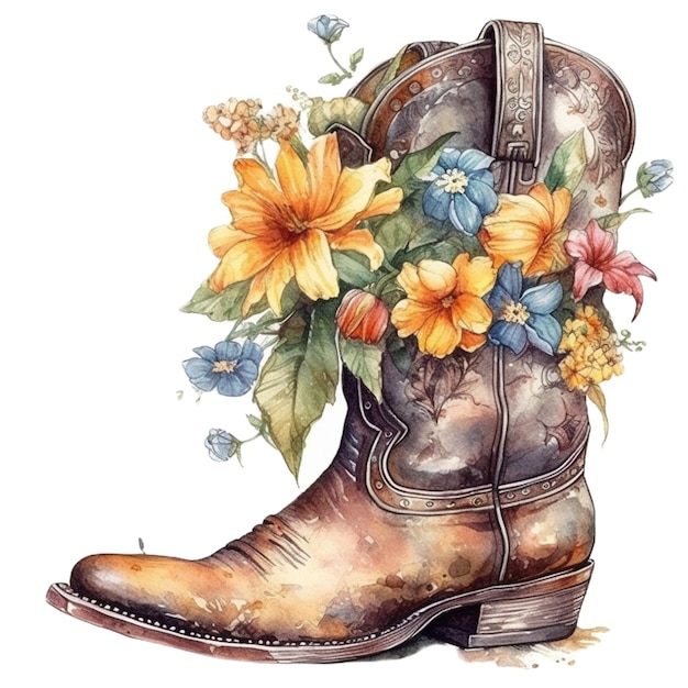 Aquarel Vector Vrouw en Cowboy Gun Shoe