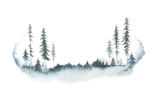 Aquarel vector winter boslandschap met sparren