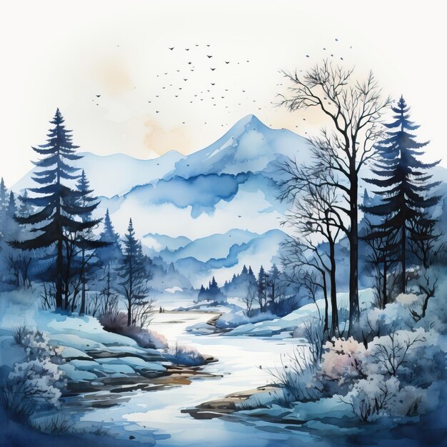 Aquarel Vector Winterontwerp op witte achtergrond