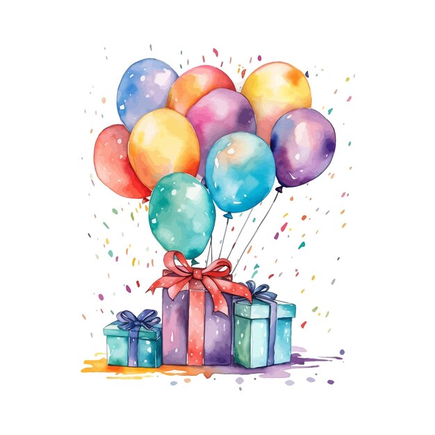 aquarel verjaardag illustratie clipart kleurrijke ballonnen en confetti illustratie