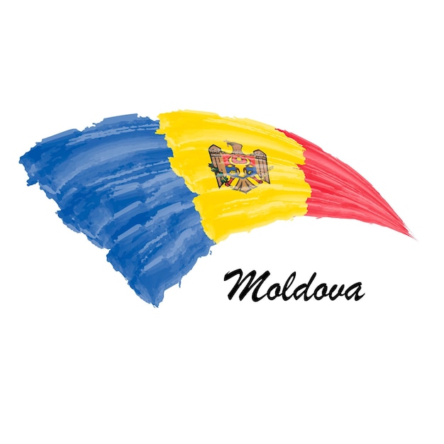 Aquarel vlag van Moldavië Hand tekenen penseelstreek illustratie