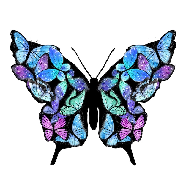 Aquarel vlinder illustratie Blauwe vlinder met vlinders erin