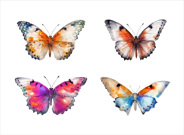 Aquarel vlindercollectie Prachtige handbeschilderde vlindervectoren in levendige waterverf
