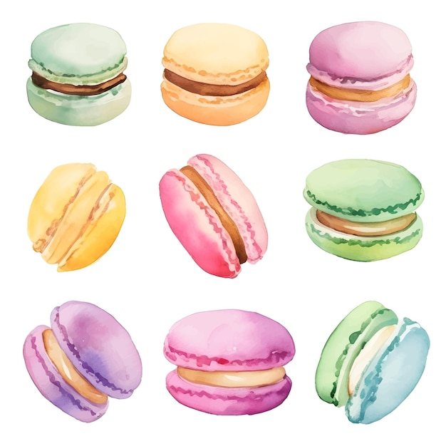 Aquarel voedsel schilderij macaron illustraties