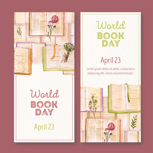 Vector aquarel wereld boek dag banner