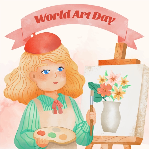 Aquarel wereld kunst dag illustratie