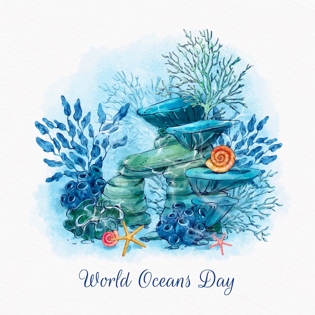 Aquarel wereld oceanen dag illustratie