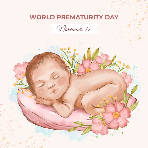 Aquarel wereld prematuriteit dag illustratie