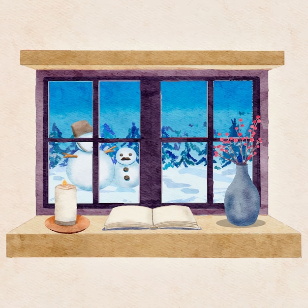Aquarel winter raam illustratie