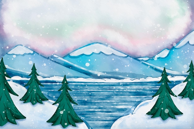 Vector aquarel winterlandschap illustratie