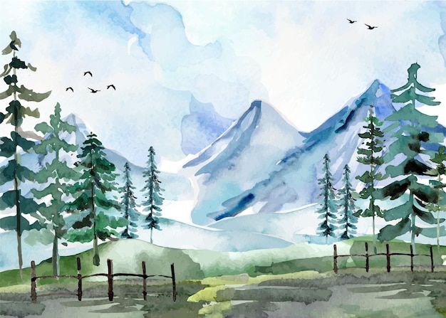 Vector aquarel winterlandschap